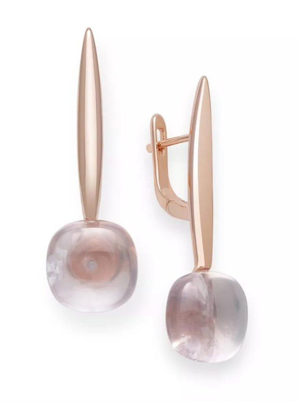 Rose Quartz Drop Earrings in Rose Gold over Silver $375